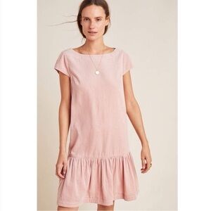 NWT Anthropologie Maeve Pink Tessa Flounced Corduroy Tunic Dress, 0
